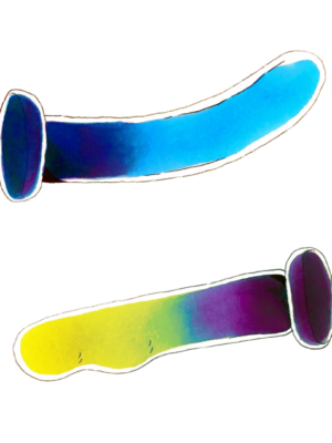Two medium NoFrillDos, one with a curve toward the tip and the other with two bumps on the side of the end, making a B shape. Each is designed for g-spot or prostate stimulation.