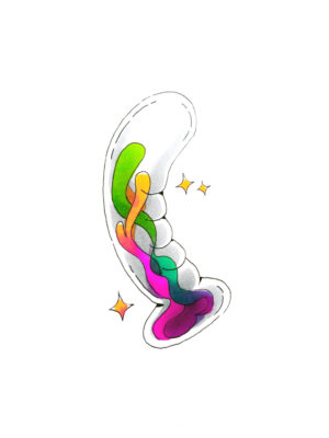 a drawing by Pseudonym Jones of the swing with wobbly oozes of color dripping up through it